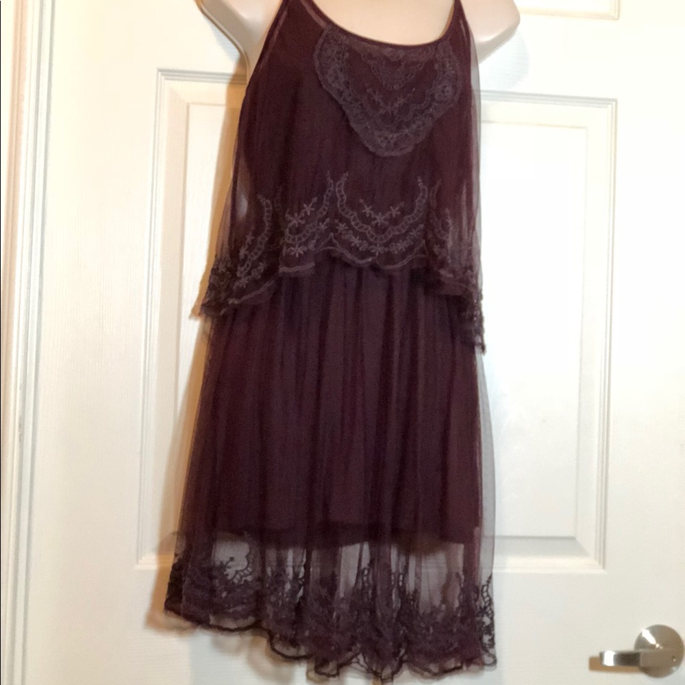 Purplish- Maroon Delicate Lace Overlay Dress